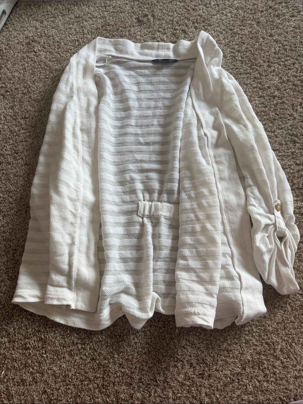 Tommy Hilfiger Cream Striped Open-Front Cardigan
